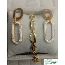 GOLD RENK ZİRKON TAŞLI SALLANTILI MODEL ÇELİK KÜPE ZİNCİR MODEL BİLEKLİK