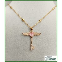 KANATLI PEMBE KALP ANAHTAR KOLYE