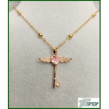 KANATLI PEMBE KALP ANAHTAR KOLYE