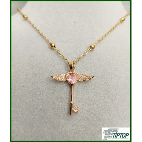 KANATLI PEMBE KALP ANAHTAR KOLYE