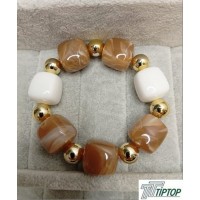  BEYAZ-KAHVERENGİ RENK GOLD DETAY KEMİK BİLEKLİK