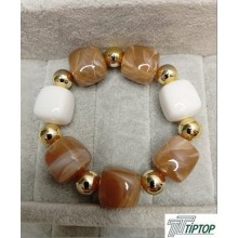  BEYAZ-KAHVERENGİ RENK GOLD DETAY KEMİK BİLEKLİK