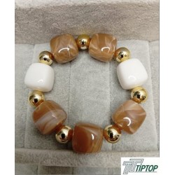  BEYAZ-KAHVERENGİ RENK GOLD DETAY KEMİK BİLEKLİK