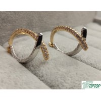 GOLD-GÜMÜŞ RENK YARIM DAİRE KAVİSLİ ZİRKON TAŞLI KÜPE