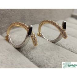 GOLD-GÜMÜŞ RENK YARIM DAİRE KAVİSLİ ZİRKON TAŞLI KÜPE