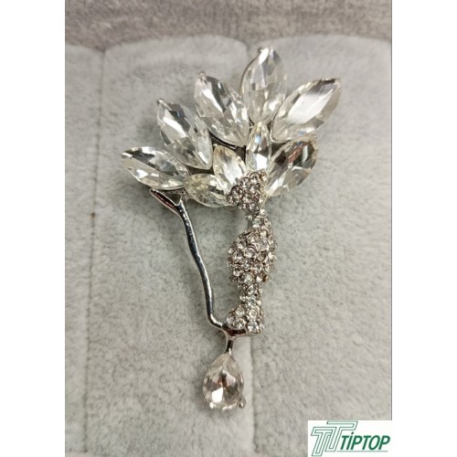 GÜMÜŞ RENK ÇİÇEK MODEL ZİRKON TAŞLI BROŞ
