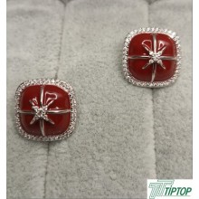 FRANSIZ MİKRO ZİRKON TAŞLI  GÜMÜŞ KARE KIRMIZI MİNELİ KÜPE