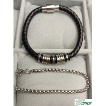 MIKNATISLI SİYAH DERİ BİLEKLİK - İÇ İÇE GEÇMELİ KUTU ZİNCİR BİLEKLİK UNISEX 