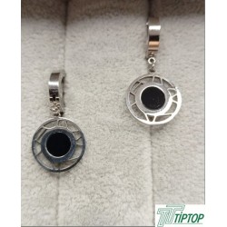 SİYAH OPAL TAŞLI GÜMÜŞ RENK SALLANTILI KÜPE