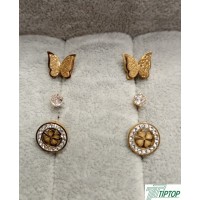 GOLD RENK KELEBEK VE YONCA FİGÜRLÜ ZİRKON TAŞKI  KÜPE SETİ