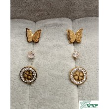 GOLD RENK KELEBEK VE YONCA FİGÜRLÜ ZİRKON TAŞKI  KÜPE SETİ