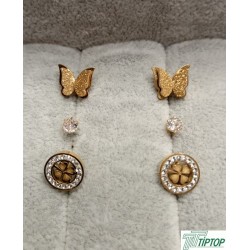GOLD RENK KELEBEK VE YONCA FİGÜRLÜ ZİRKON TAŞKI KÜPE SETİ GOLD RENK KELEBEK VE YONCA FİGÜRLÜ ZİRKON TAŞKI KÜPE SETİ