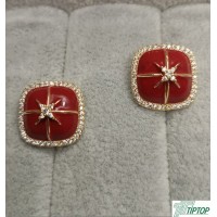 FRANSIZ MİKRO ZİRKON TAŞLI GOLD KARE KIRMIZI MİNELİ KÜPE