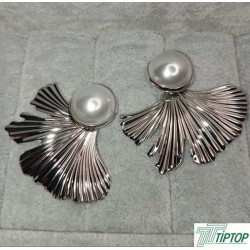 BEJ MİNELİ GÜMÜŞ YAPRAK KÜPE