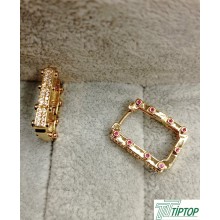 GOLD RENK ZİRKON TAŞLI DİKDÖRTGEN KÜPE