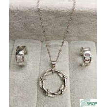 GÜMÜŞ RENK ZİNCİR MODEL ZİRKON TAŞLI HALKA KOLYE VE KÜPE SETİ