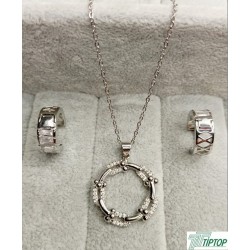 GÜMÜŞ RENK ZİNCİR MODEL ZİRKON TAŞLI HALKA KOLYE VE KÜPE SETİ