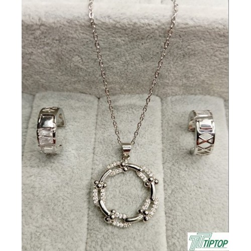 GÜMÜŞ RENK ZİNCİR MODEL ZİRKON TAŞLI HALKA KOLYE VE KÜPE SETİ