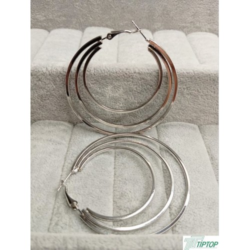 ÜÇ KATLI GÜMÜŞ RENK ÇELİK HALKA KÜPE