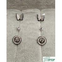 GÜMÜŞ RENK KELEBEK VE YONCA FİGÜRLÜ ZİRKON TAŞKI KÜPE SETİ