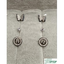 GÜMÜŞ RENK KELEBEK VE YONCA FİGÜRLÜ ZİRKON TAŞKI KÜPE SETİ