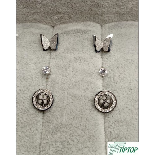 GÜMÜŞ RENK KELEBEK VE YONCA FİGÜRLÜ ZİRKON TAŞKI KÜPE SETİ