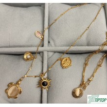 DENİZ TEMALI ZİRKON TAŞLI GOLDE RENK ÇELİK KOLYE VE BİLEKLİK SET