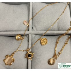 DENİZ TEMALI ZİRKON TAŞLI GOLDE RENK ÇELİK KOLYE VE BİLEKLİK SET
