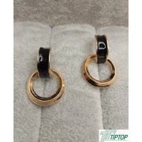 GOLD RENK SİYAH MİNELİ SALLANTILI HALKA KÜPE