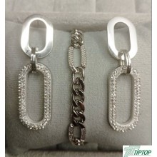 GÜMÜŞ RENK ZİRKON TAŞLI SALLANTILI MODEL ÇELİK KÜPE ZİNCİR MODEL BİLEKLİK