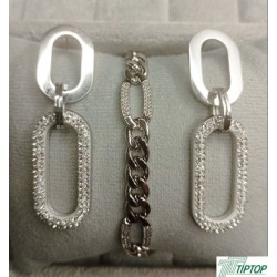 GÜMÜŞ RENK ZİRKON TAŞLI SALLANTILI MODEL ÇELİK KÜPE ZİNCİR MODEL BİLEKLİK