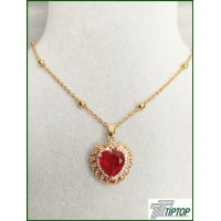 KIRMIZI TAŞ KALP MODEL KOLYE