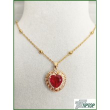 KIRMIZI TAŞ KALP MODEL KOLYE