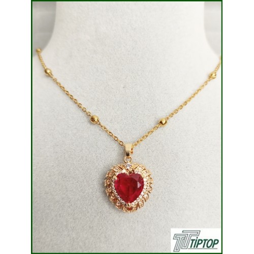 KIRMIZI TAŞ KALP MODEL KOLYE