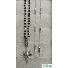 SİYAH BONCUKLU GÜMÜŞ RENK KUTUP YILDIZI VE ÇELİK KOLYE 2'Lİ SET