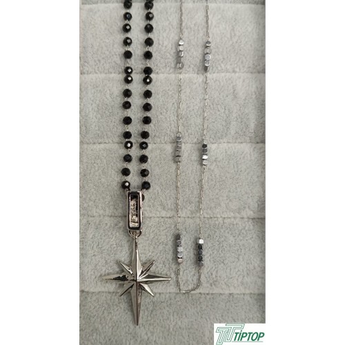 SİYAH BONCUKLU GÜMÜŞ RENK KUTUP YILDIZI VE ÇELİK KOLYE 2'Lİ SET SİYAH BONCUKLU GÜMÜŞ RENK KUTUP YILDIZI VE ÇELİK KOLYE 2'Lİ SET