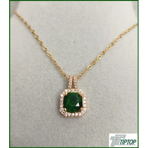 ZİRKON TAŞ DETAYLI YEŞİL TAŞ KARE KOLYE