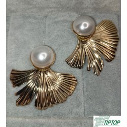 BEJ MİNELİ GOLD YAPRAK KÜPE