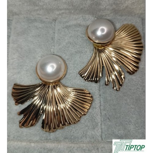 BEJ MİNELİ GOLD YAPRAK KÜPE