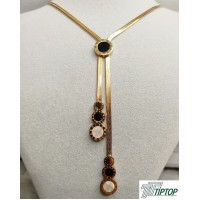 SİYAH-BEYAZ MİNELİ GOLD RENK KOLYE