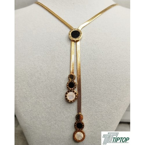 SİYAH-BEYAZ MİNELİ GOLD RENK KOLYE