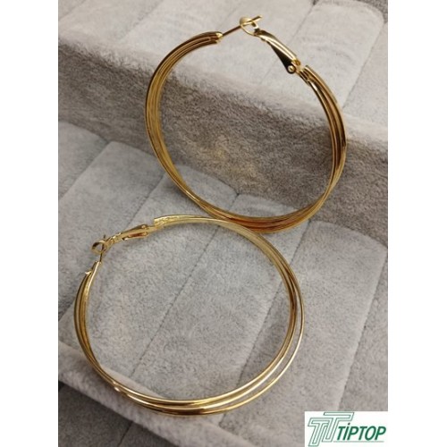  ÜÇ KATLI GOLD RENK ÇELİK HALKA KÜPE