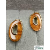 KAHVERENGİ MİNELİ GOLD RENK KÜPE