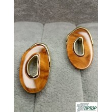 KAHVERENGİ MİNELİ GOLD RENK KÜPE