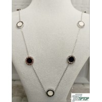 ÇİFT TARAFLI SİYAH-BEYAZ MİNELİ GÜMÜŞ RENK KOLYE