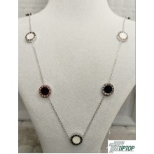 ÇİFT TARAFLI SİYAH-BEYAZ MİNELİ GÜMÜŞ RENK KOLYE ÇİFT TARAFLI SİYAH-BEYAZ MİNELİ GÜMÜŞ RENK KOLYE