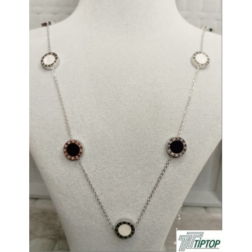 ÇİFT TARAFLI SİYAH-BEYAZ MİNELİ GÜMÜŞ RENK KOLYE