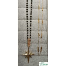 SİYAH BONCUKLU GOLD RENK KUTUP YILDIZI VE ÇELİK KOLYE 2'Lİ SET