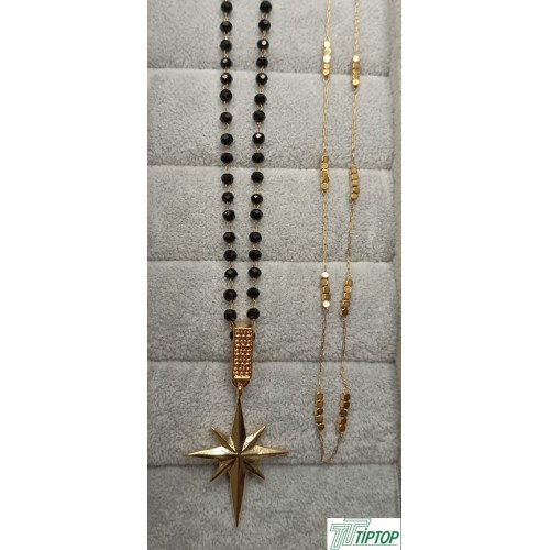 SİYAH BONCUKLU GOLD RENK KUTUP YILDIZI VE ÇELİK KOLYE 2'Lİ SET SİYAH BONCUKLU GOLD RENK KUTUP YILDIZI VE ÇELİK KOLYE 2'Lİ SET