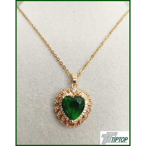 YEŞİL TAŞ KALP KOLYE